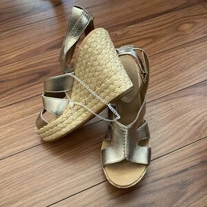 UGG Gold Metallic Espadrille Wedge Sandals